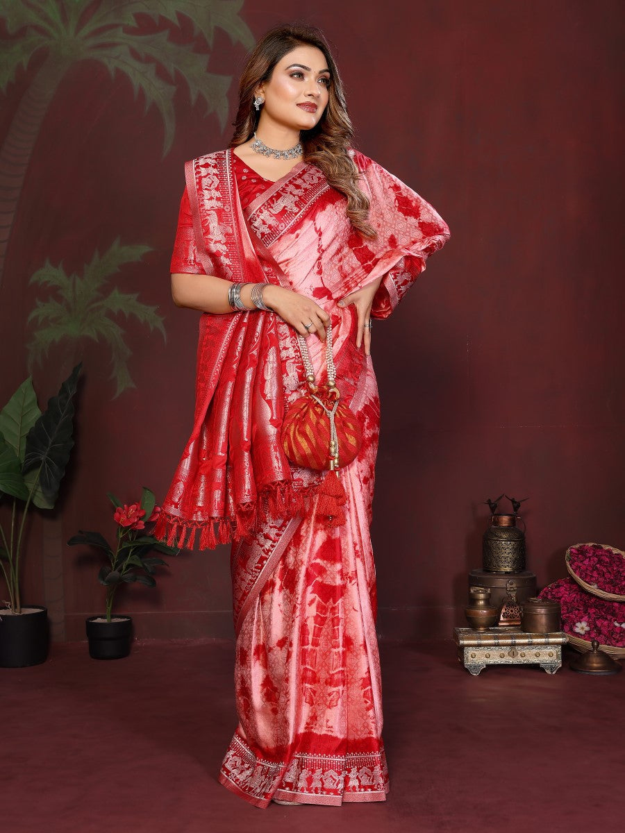 Anaita Red Zari Weaving Work Satin Silk Saree With Blouse - Distacart