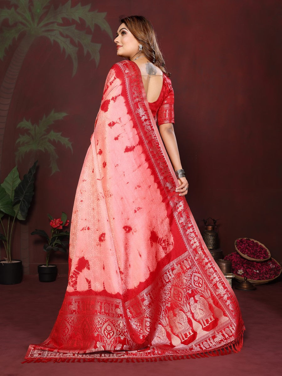 Anaita Red Zari Weaving Work Satin Silk Saree With Blouse - Distacart