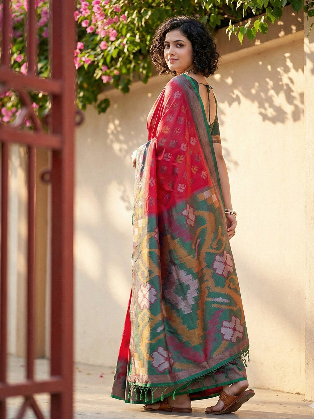 Anaita Red Pochampally Printed Saree With Blouse - Distacart