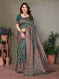 Vedant Vastram Litchi Silk Banarasi Silk Saree - Bottle Green - Distacart