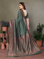 Vedant Vastram Litchi Silk Banarasi Silk Saree - Bottle Green - Distacart