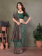 Vedant Vastram Litchi Silk Banarasi Silk Saree - Bottle Green - Distacart