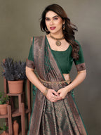 Vedant Vastram Litchi Silk Banarasi Silk Saree - Bottle Green - Distacart