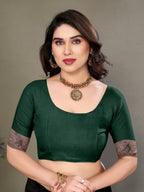 Vedant Vastram Litchi Silk Banarasi Silk Saree - Bottle Green - Distacart