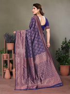 Vedant Vastram Litchi Silk Banarasi Silk Saree - Navy - Distacart