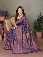 Vedant Vastram Litchi Silk Banarasi Silk Saree - Navy - Distacart