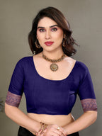 Vedant Vastram Litchi Silk Banarasi Silk Saree - Navy - Distacart