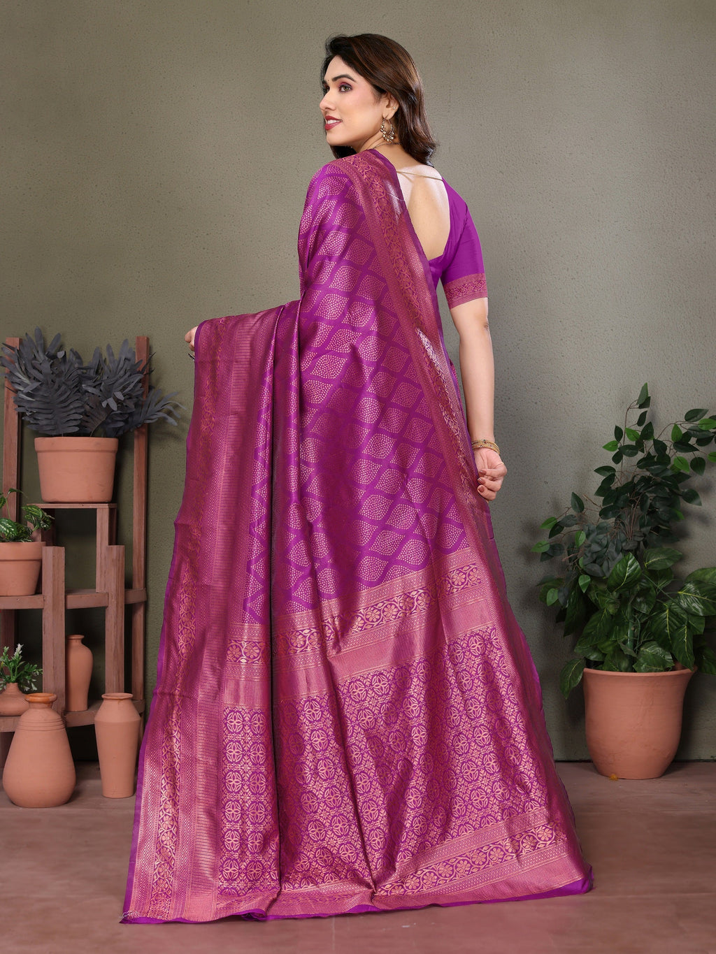 Vedant Vastram Litchi Silk Banarasi Silk Saree - Purple - Distacart