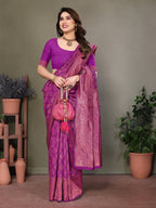 Vedant Vastram Litchi Silk Banarasi Silk Saree - Purple - Distacart