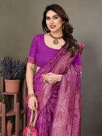 Vedant Vastram Litchi Silk Banarasi Silk Saree - Purple - Distacart