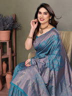 Vedant Vastram Litchi Silk Banarasi Silk Saree - Rama - Distacart