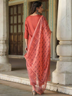 Juniper Women's Rust Silk Solid Embroidered Kurta Set - Distacart