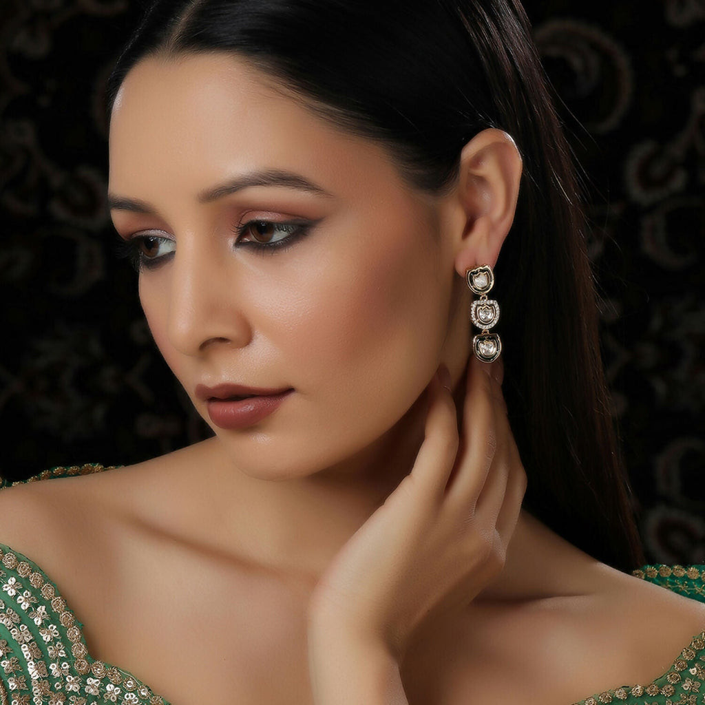 Meenakari and Diamond Studded Dangler Earrings (Gold) - Ruby Raang - Distacart