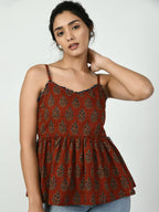 Myshka Women's Rust Ethnic Motifs Printed Top