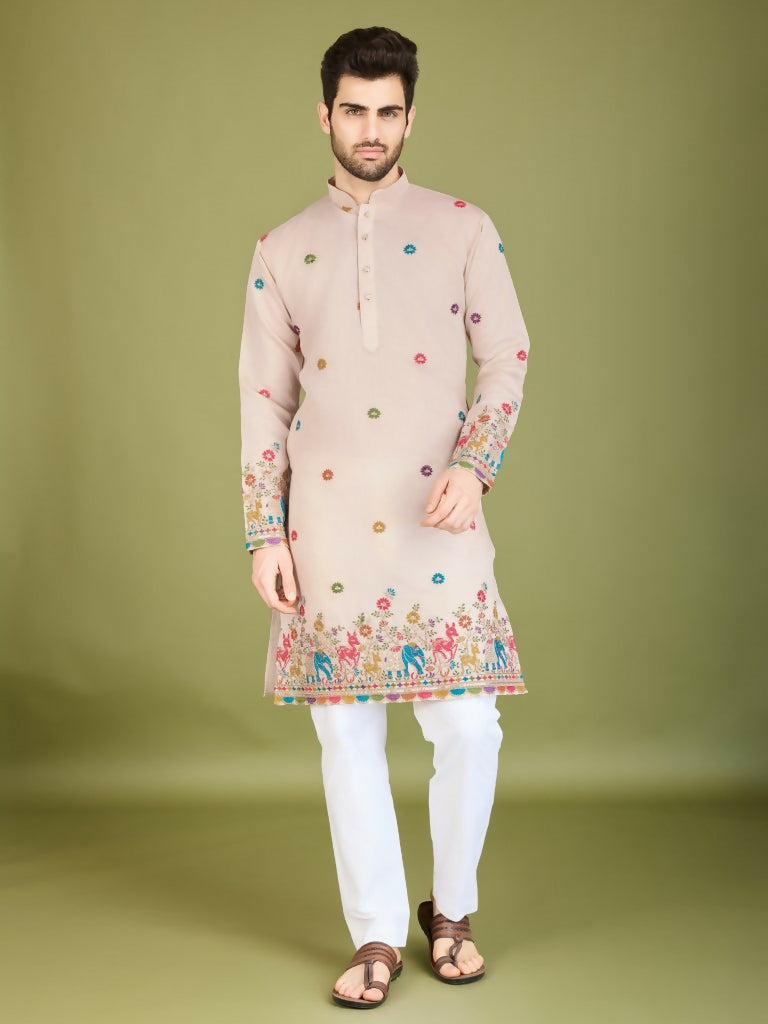 Vastranavya Ivory Exclusive Festival Wear Viscose Silk Thread & Sequence Embroidered Work Kurta