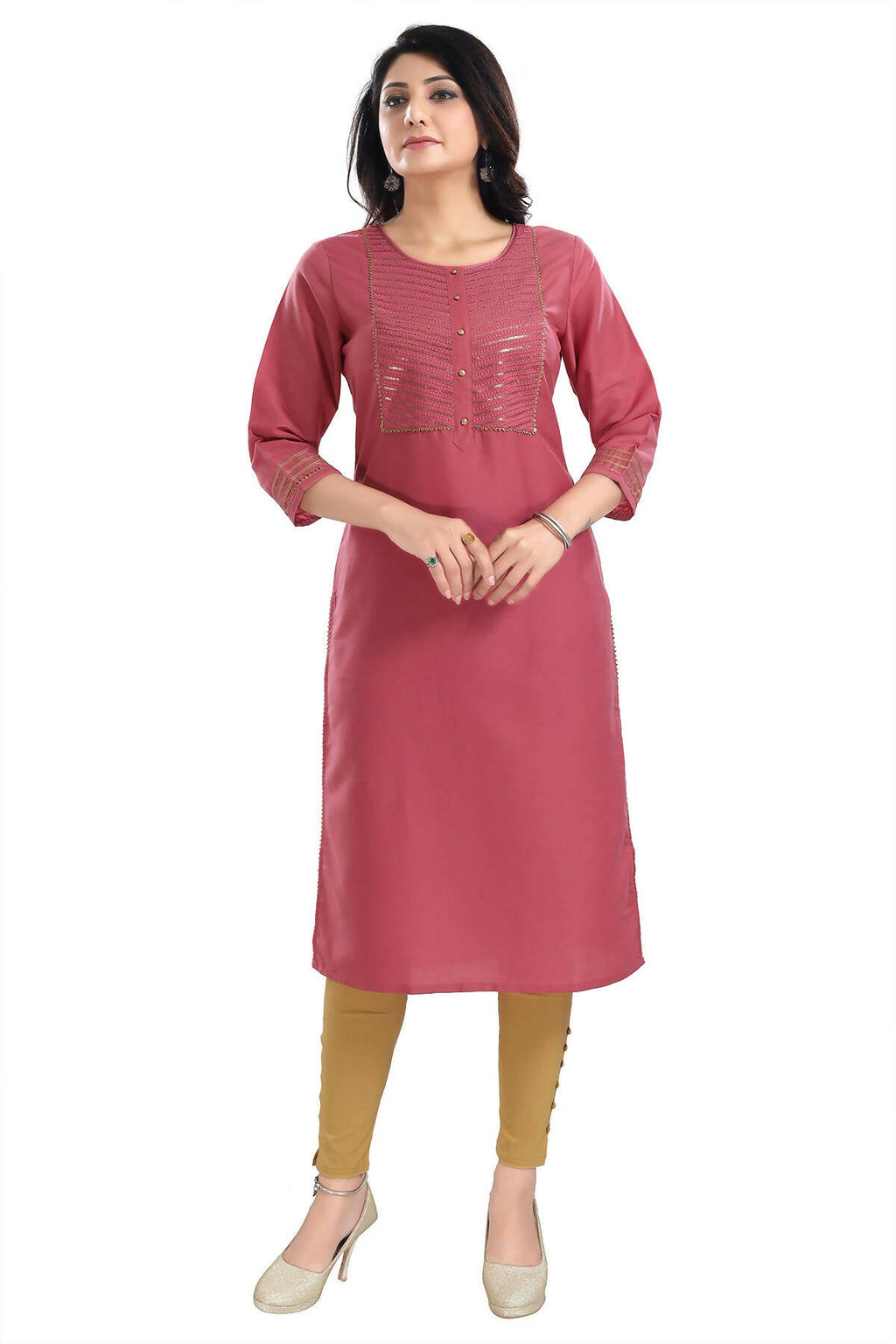 Snehal Creations Gorgeous Coral Art Silk Designer Long Kurti Tunic With Sequines Embroidery - Distacart