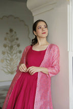 Partywear Designer Digital print Pink Maslin Gown - Anbazaar - Distacart