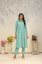 Jyoti Fashion Women's Sea Green Rinkal Cotton Plain with Side Pocket Kurtis & Sets