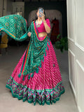 Vastranavya Cultural Leheriya With Patola Print Border Tussar Silk Lehenga Choli - Pink