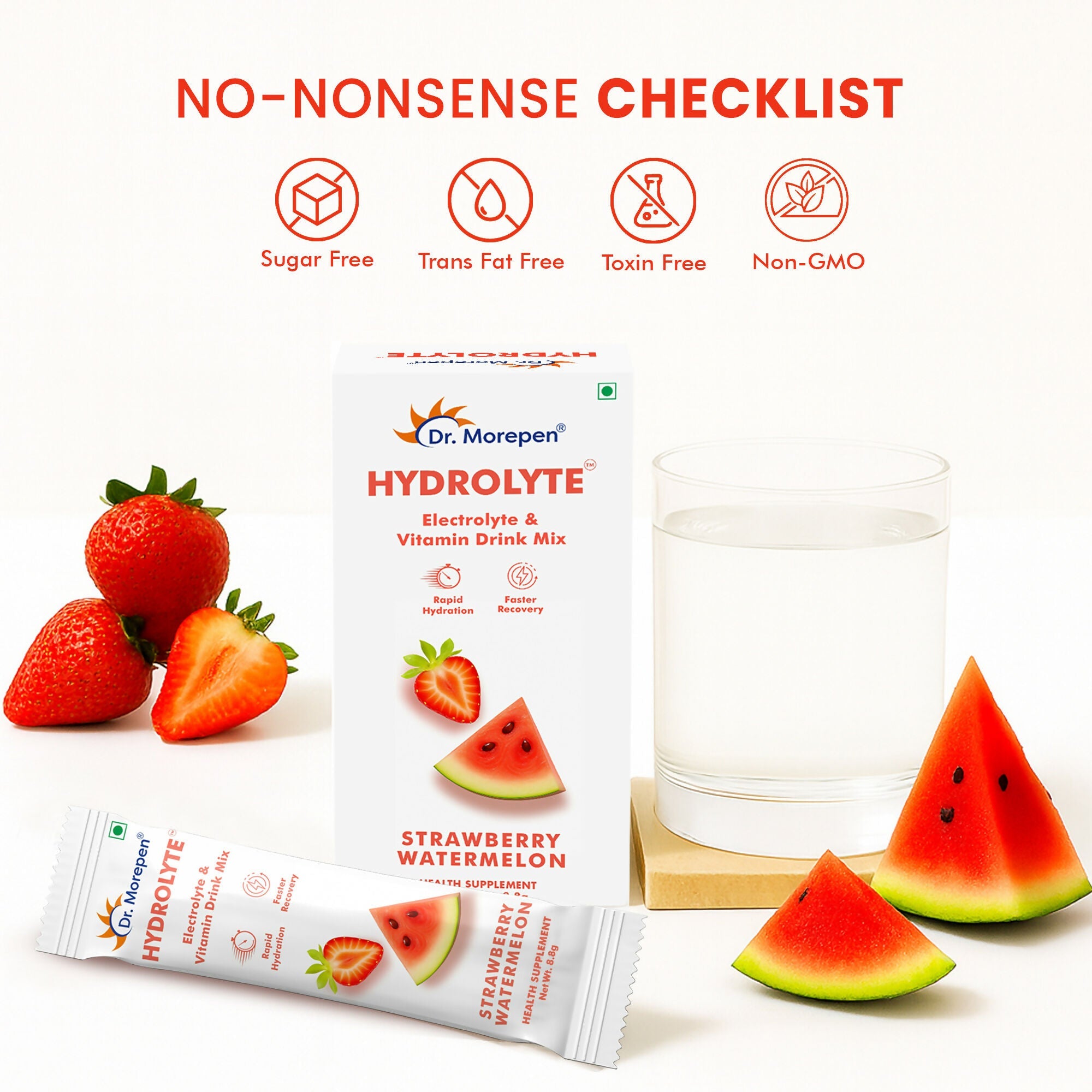 Dr. Morepen Hydrolyte Electrolyte & Vitamin Drink Mix - Strawberry - Distacart