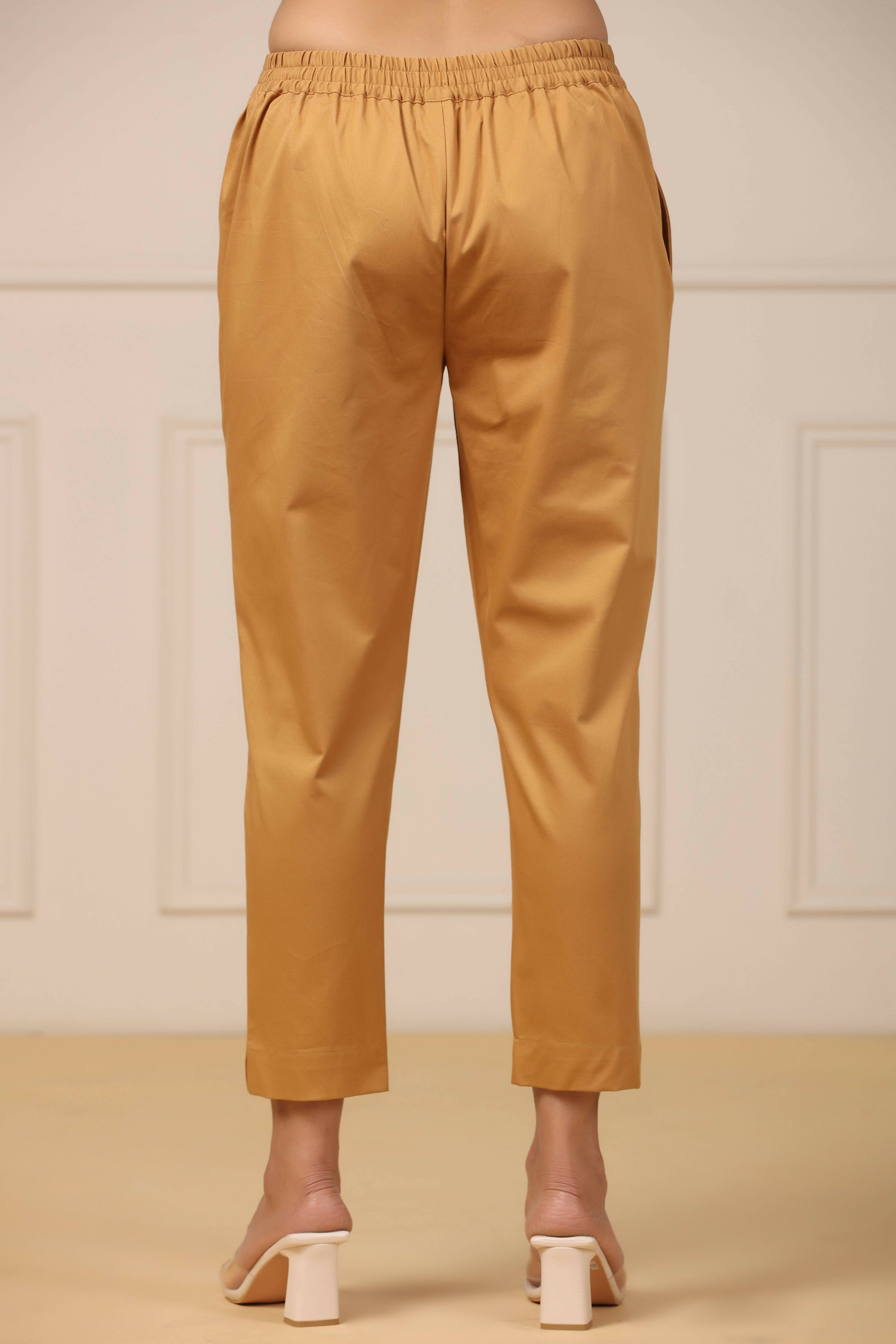 Juniper Women's Gold Cotton Twill Lycra Solid Straight Pant - Distacart