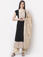 Myshka Black Color Rayon Embroidered Half Sleeve Anarkali Kurta With Dupatta