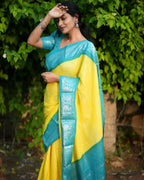 DEIANA'S Beautiful Designer Golden zari Soft Lichi Silk Saree - Yellow