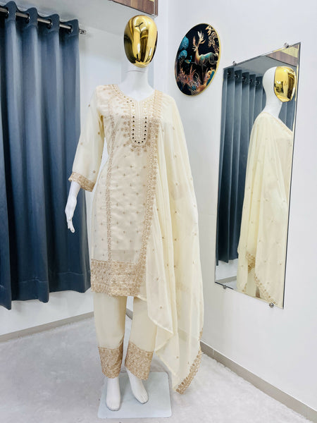 Teeya Creation White Color Faux Georgette Embroidery Work Party Wear Salwar Suit