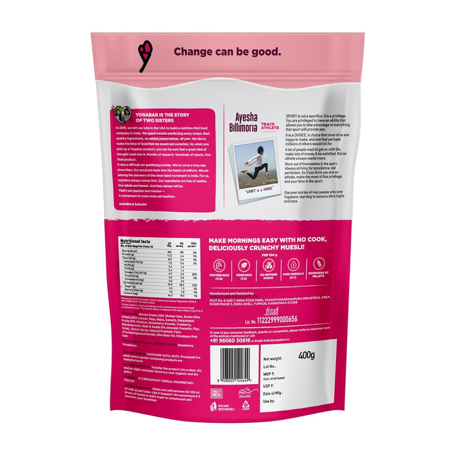 Yoga Bar Wholegrain Breakfast Muesli - Fruits, Nuts + Seeds + Dark Chocolate - Distacart