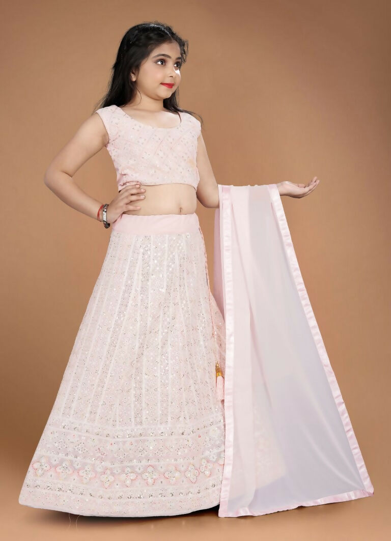 Wedding Designer Light Pink Heavy Fox Georgette Kidswear Lehenga - Aaradhna