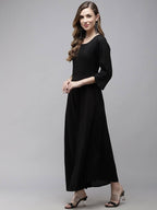 Yufta Women A-Line Black Dress With White Embroidered Jacket