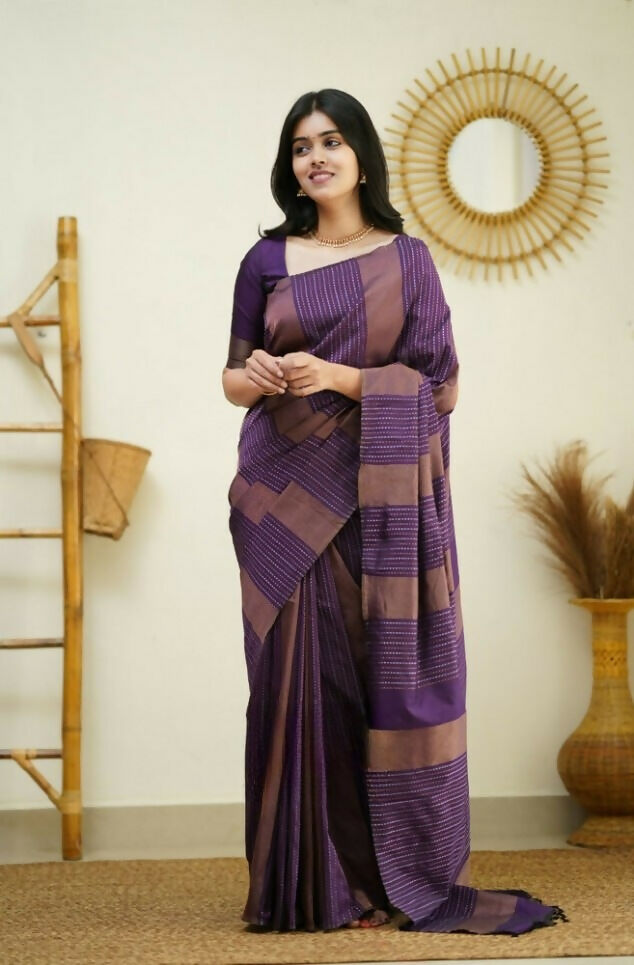 Partywear Designer Purple Banarasi Silk Fancy Saree - Starwalk