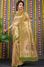 Jyoti Fashion Women's Green Paithani Silk Zari Woven Saree with Blouse