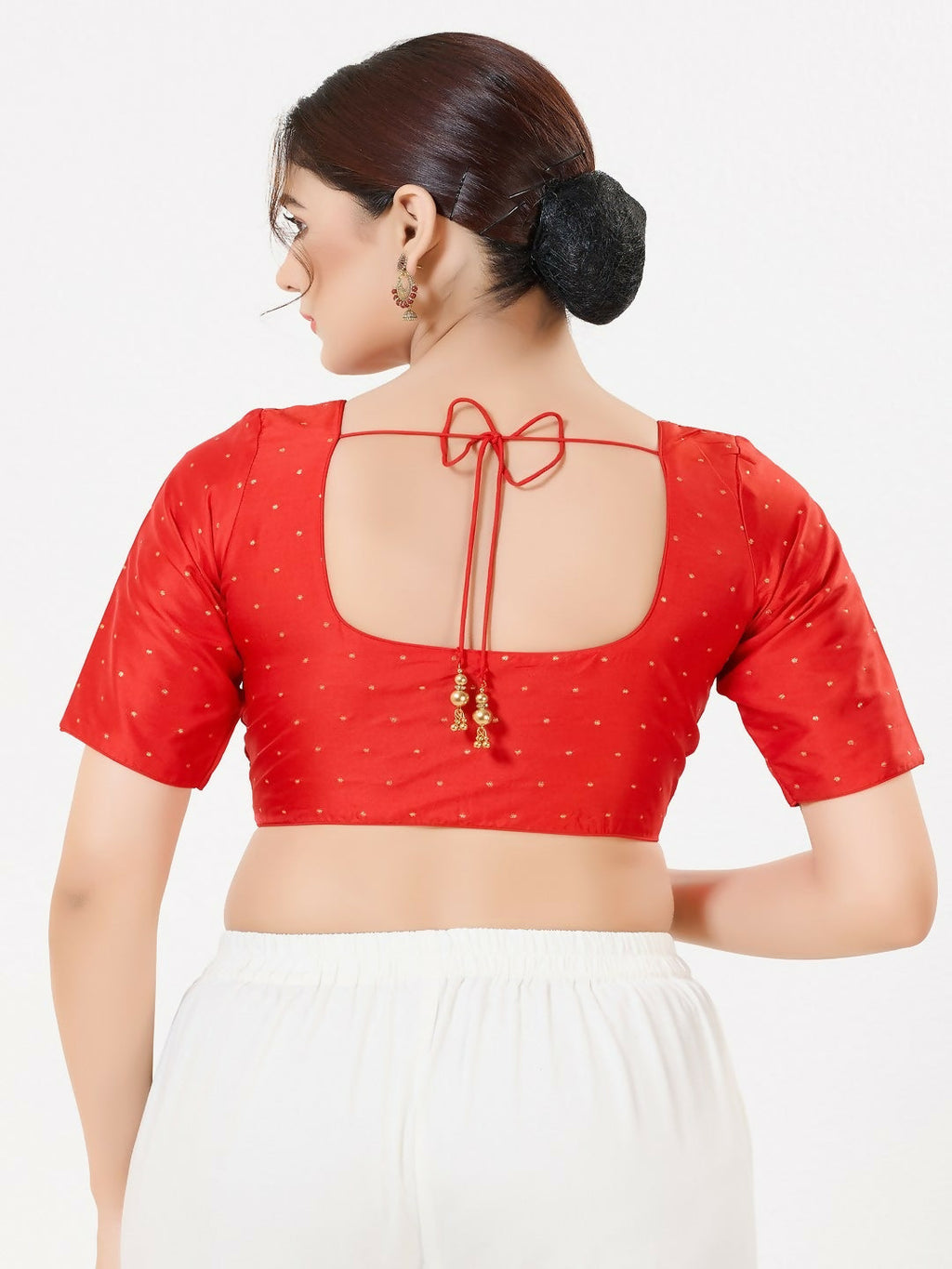 Joban Fashion Red Taffeta Silk Elbow Sleeveless Front Open Blouse