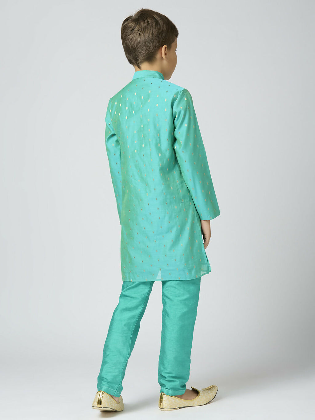 Joban Fashion Kids Island Full Sleeves Chanderi Kurta, Pyjama Set with Traditional Butta Work - Sea Green