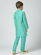 Joban Fashion Kids Island Full Sleeves Chanderi Kurta, Pyjama Set with Traditional Butta Work - Sea Green