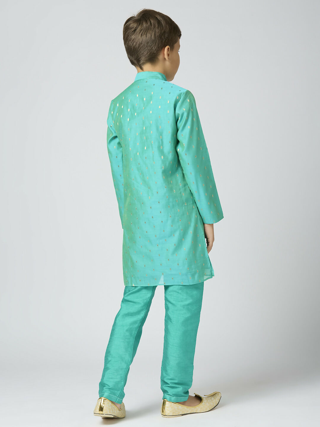 Joban Fashion Kids Island Full Sleeves Chanderi Kurta, Pyjama Set with Traditional Butta Work - Sea Green