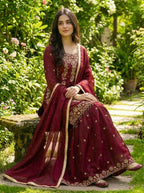 Teeya Creation Maroon Gimmy Silk Designer Embroidery Work Wedding Wear Palazzo Pair