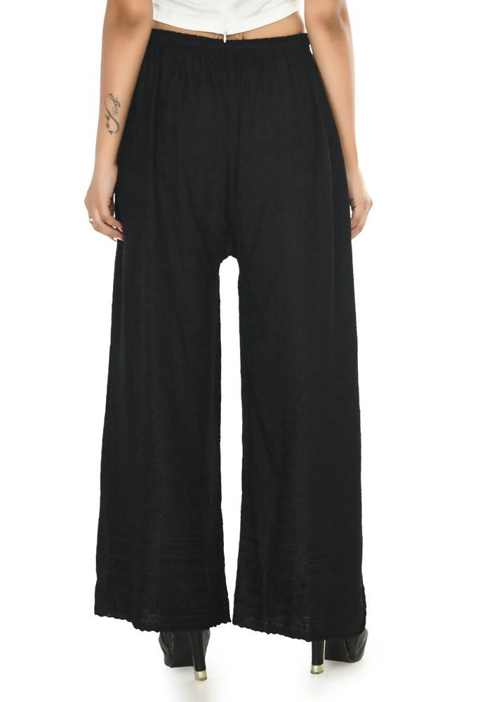 Mominos Fashion Moeza Reyon Cotton Black Chikan Work Palazzo