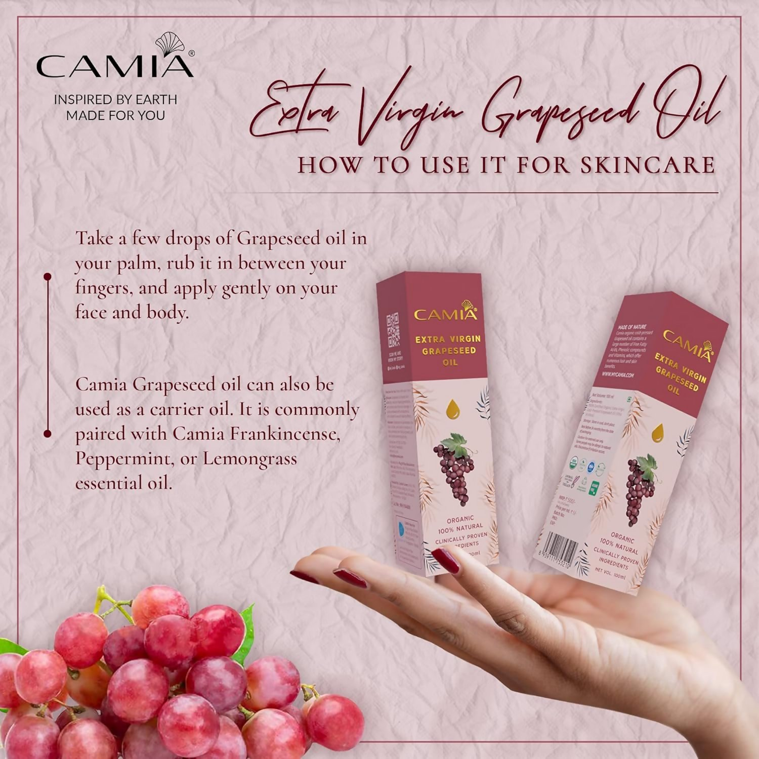 Camia Organic Extra Virgin Cold Pressed Grapeseed Oil