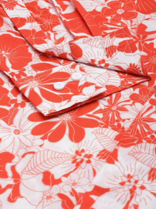 Red & White Men pure Cotton Floral Printed Straight Kurta - Mahotsav