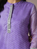 Myshka Women's Lavender Printed Cotton Blend Straight Party Kurta Set