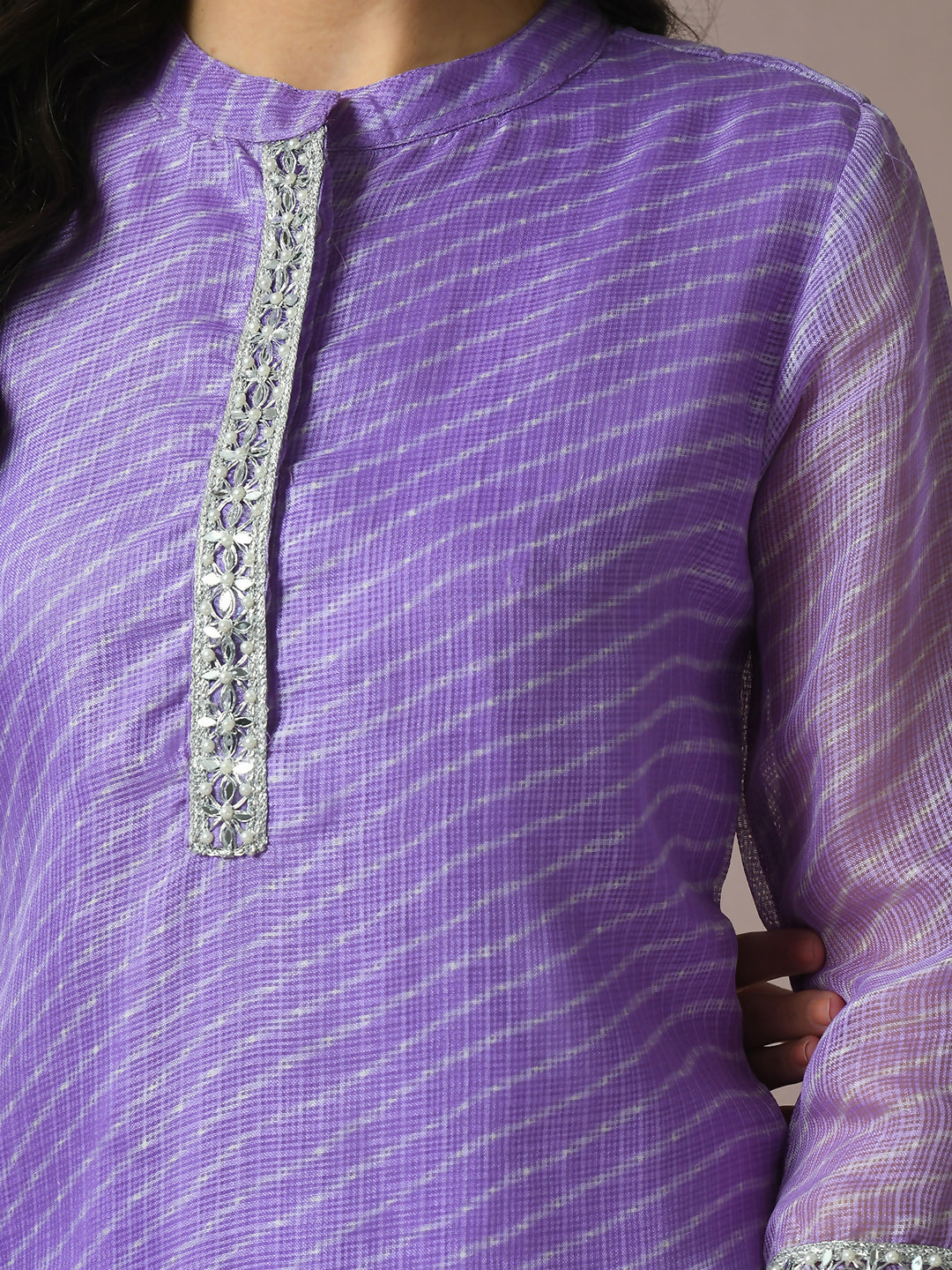 Myshka Women's Lavender Printed Cotton Blend Straight Party Kurta Set
