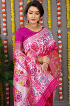 Jyoti Fashion Women's Rani Pink Banarasi Silk Zari Woven Saree with Blouse