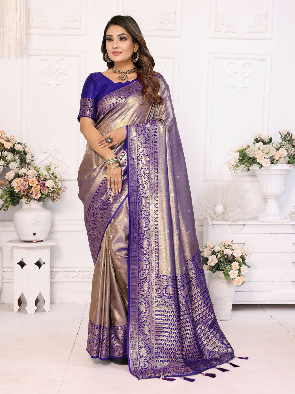 Aastha Fashion Royal Blue Tissue Silk Weaving Saree - Distacart