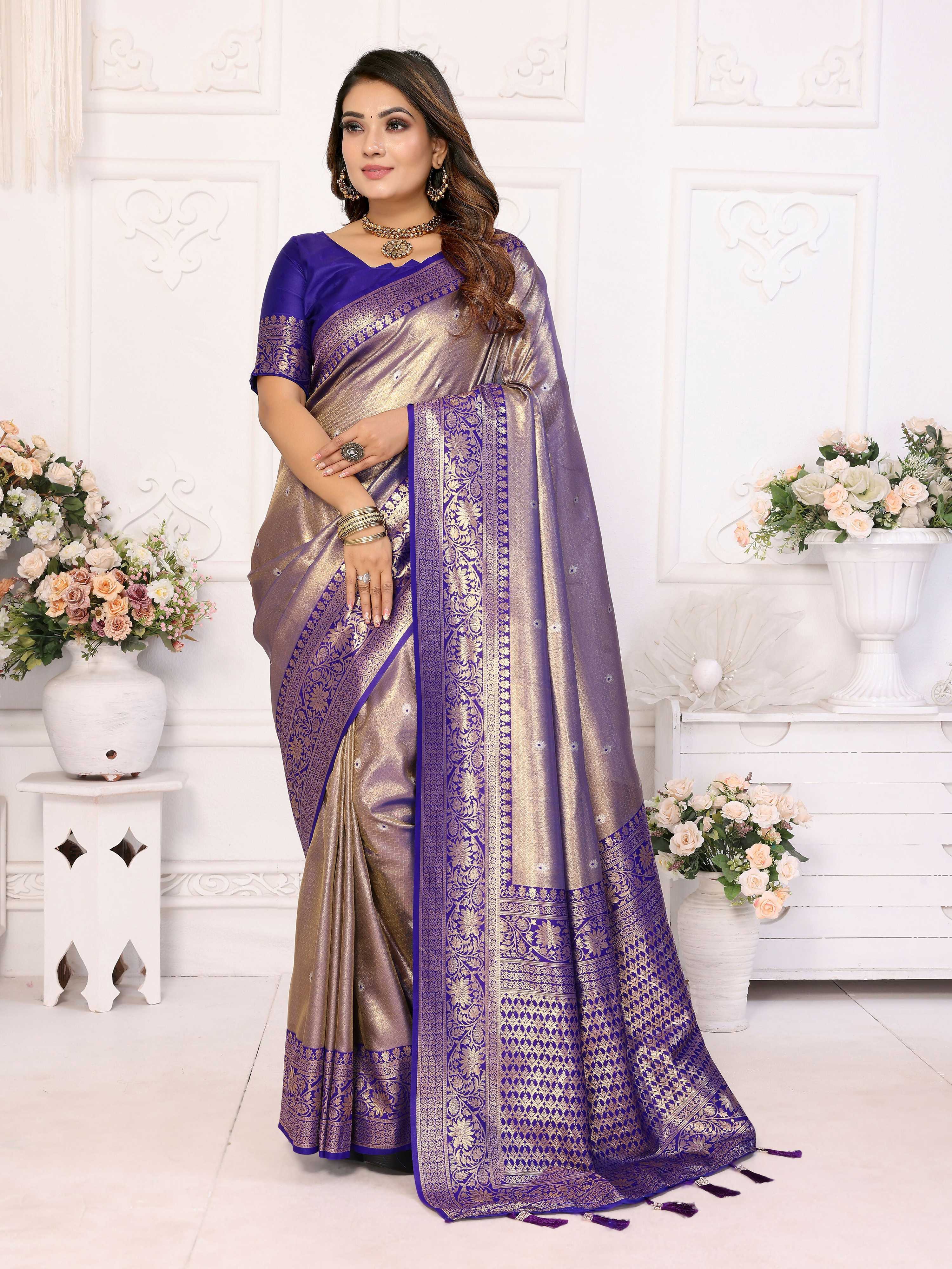 Aastha Fashion Royal Blue Tissue Silk Weaving Saree - Distacart