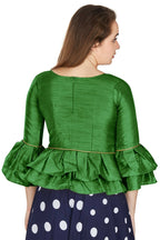 Aastha Fashion Women's Mehendi Art Silk Bell Sleeves attire with Poly Cotton Lining Blouse