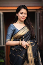 Blue Silk Woven Saree with Unstitched Blouse - Hiral Fashion