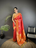 Joban Fashion Red Geometric Pattern Soft Silk Patola Saree - Distacart
