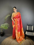 Joban Fashion Red Geometric Pattern Soft Silk Patola Saree - Distacart